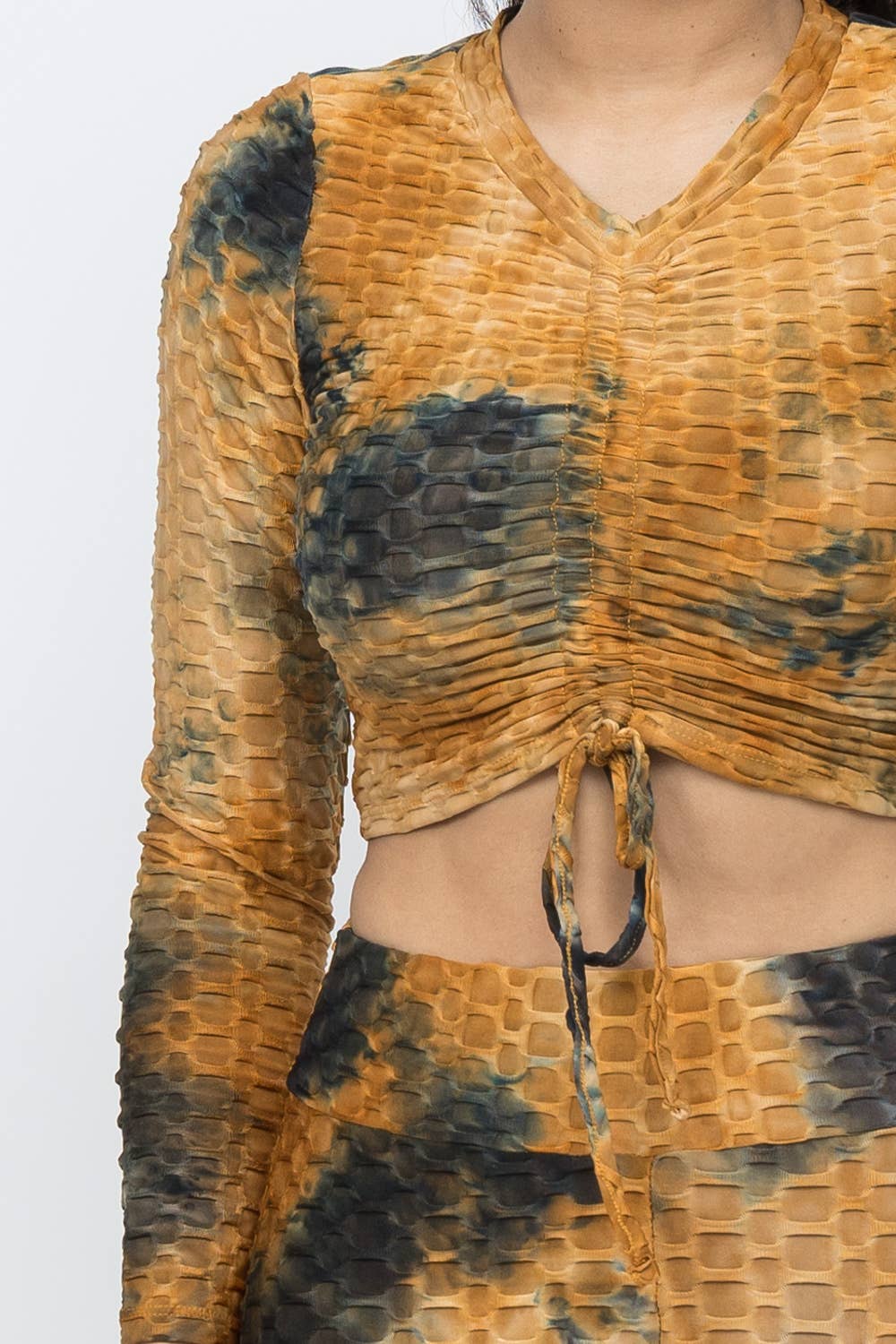 Honeycomb TieDye Shirring Tie Top And Leggings Set
