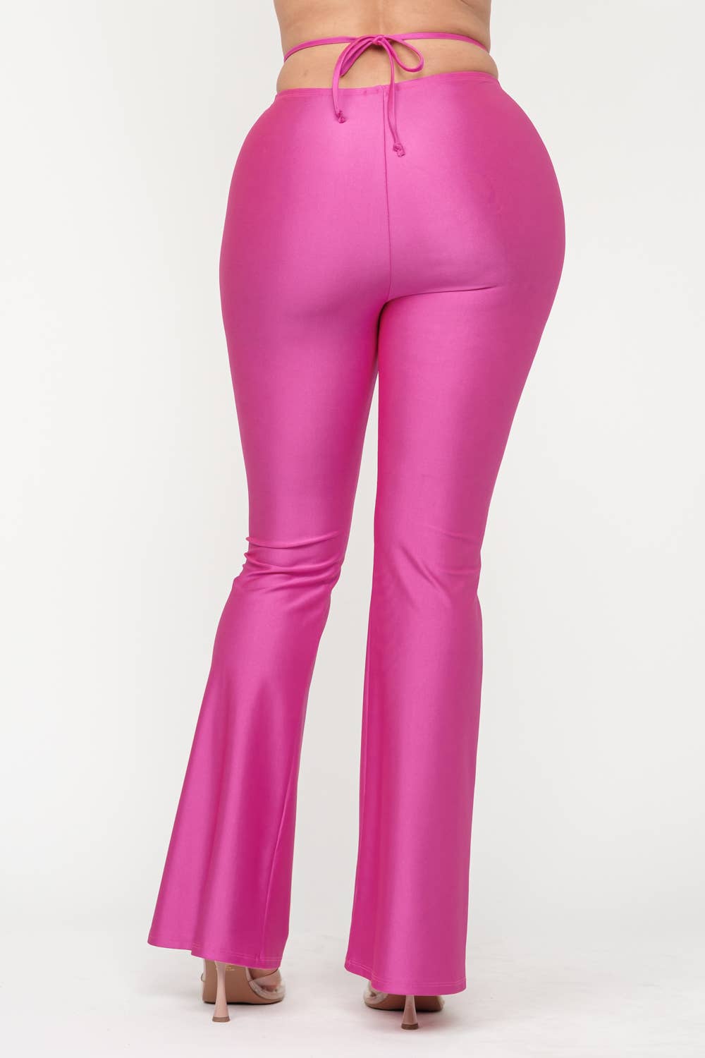 Front Tunnel Shirring Waist Tie Flare Pants