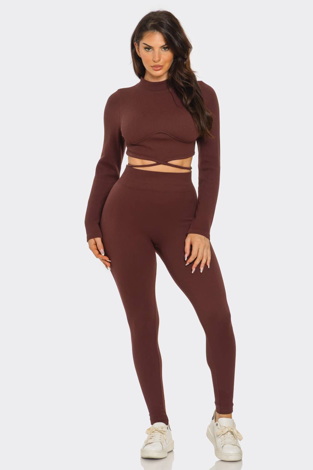 Plus Front Waist Back Tie Top And Leggings Set