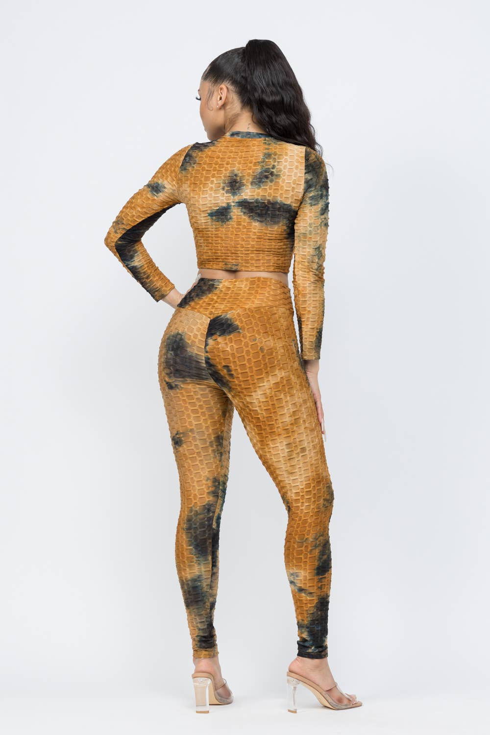 Honeycomb TieDye Shirring Tie Top And Leggings Set