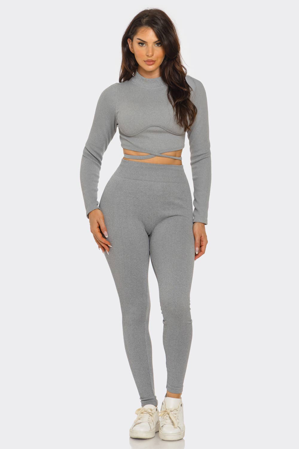 Plus Front Waist Back Tie Top And Leggings Set