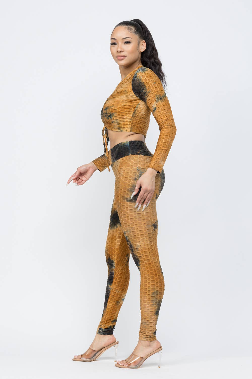 Honeycomb TieDye Shirring Tie Top And Leggings Set