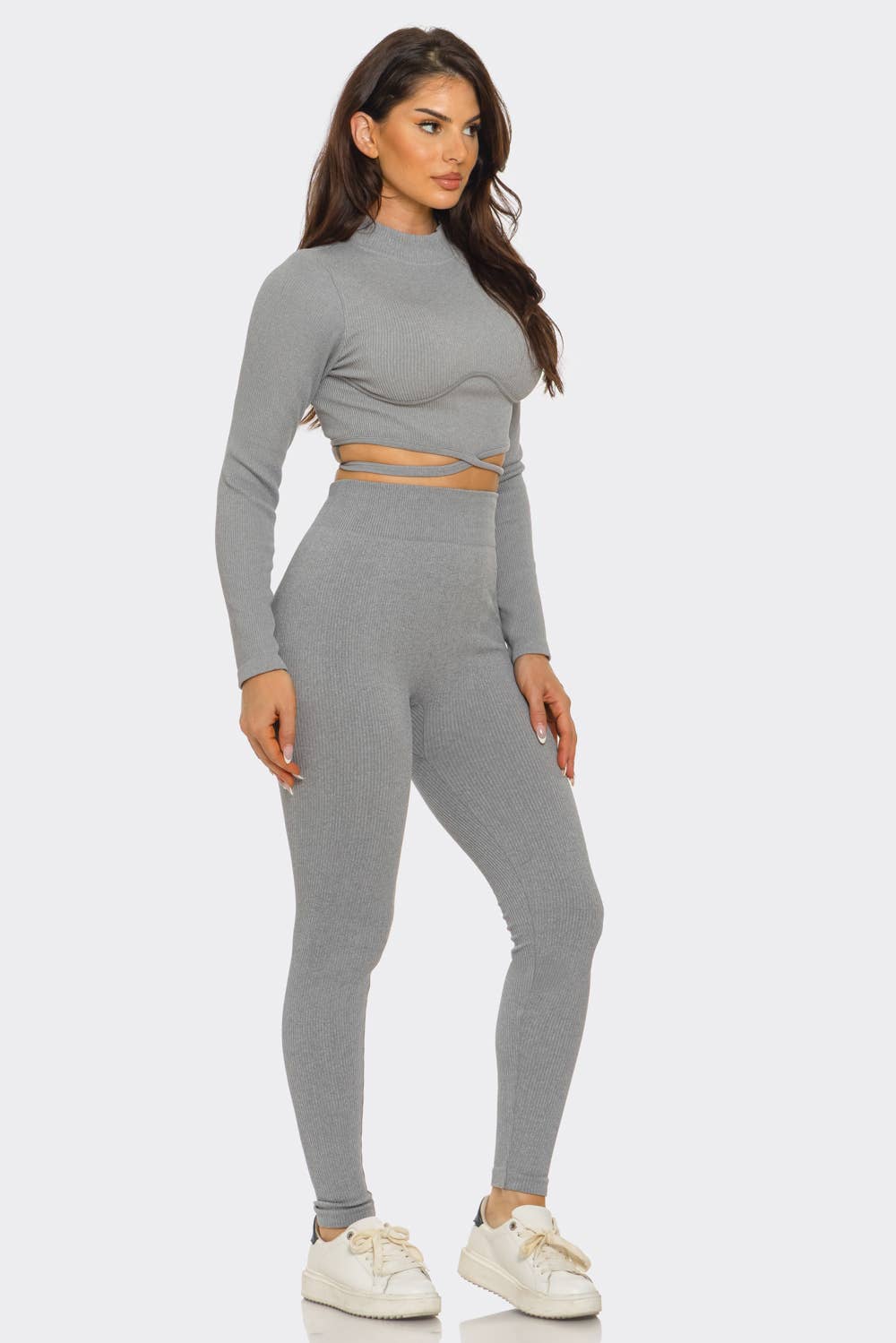 Plus Front Waist Back Tie Top And Leggings Set