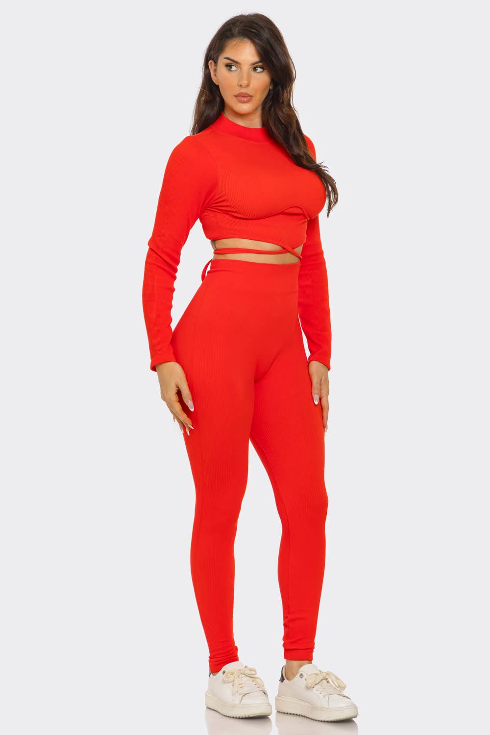Plus Front Waist Back Tie Top And Leggings Set