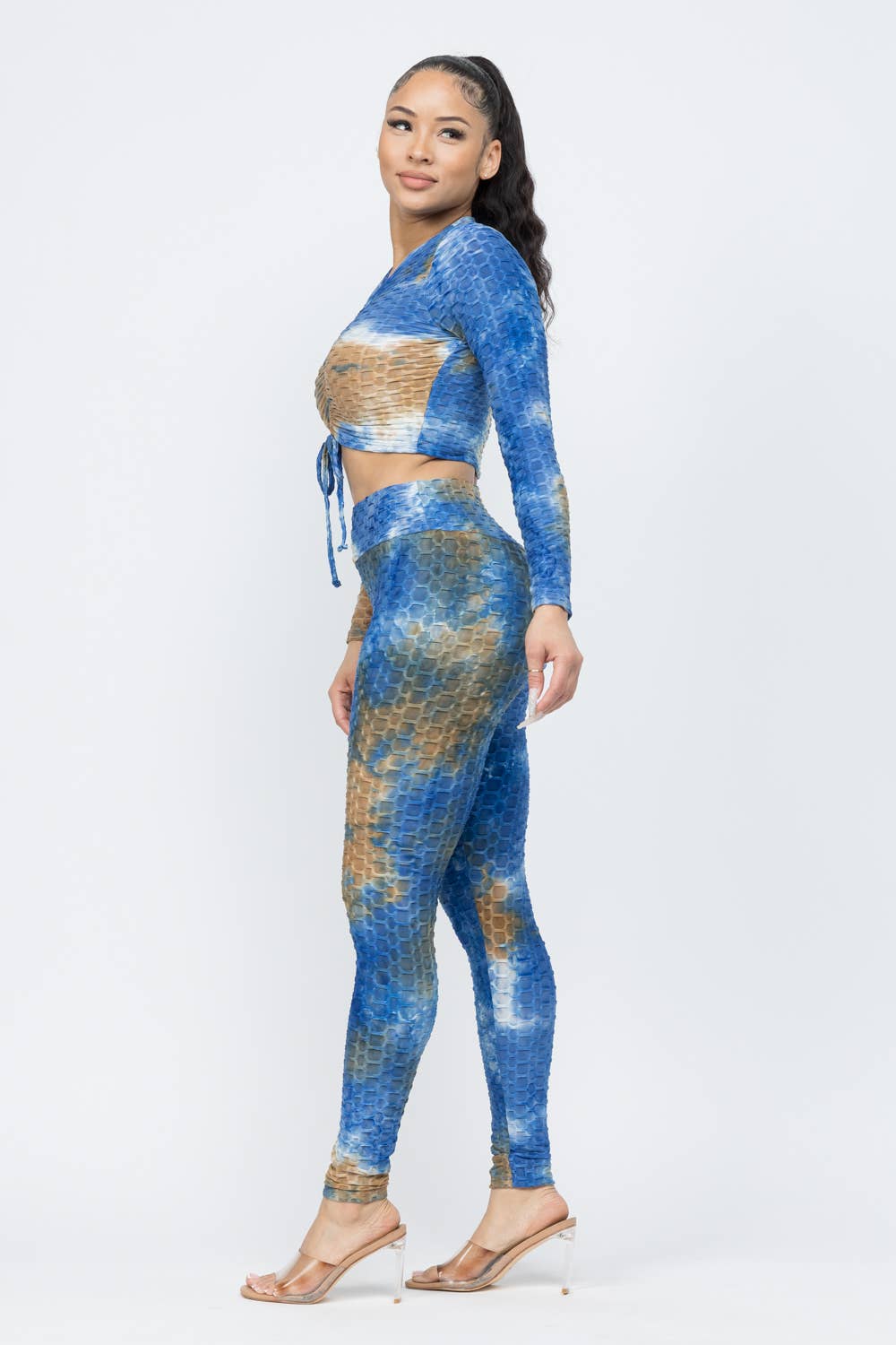 Honeycomb TieDye Shirring Tie Top And Leggings Set