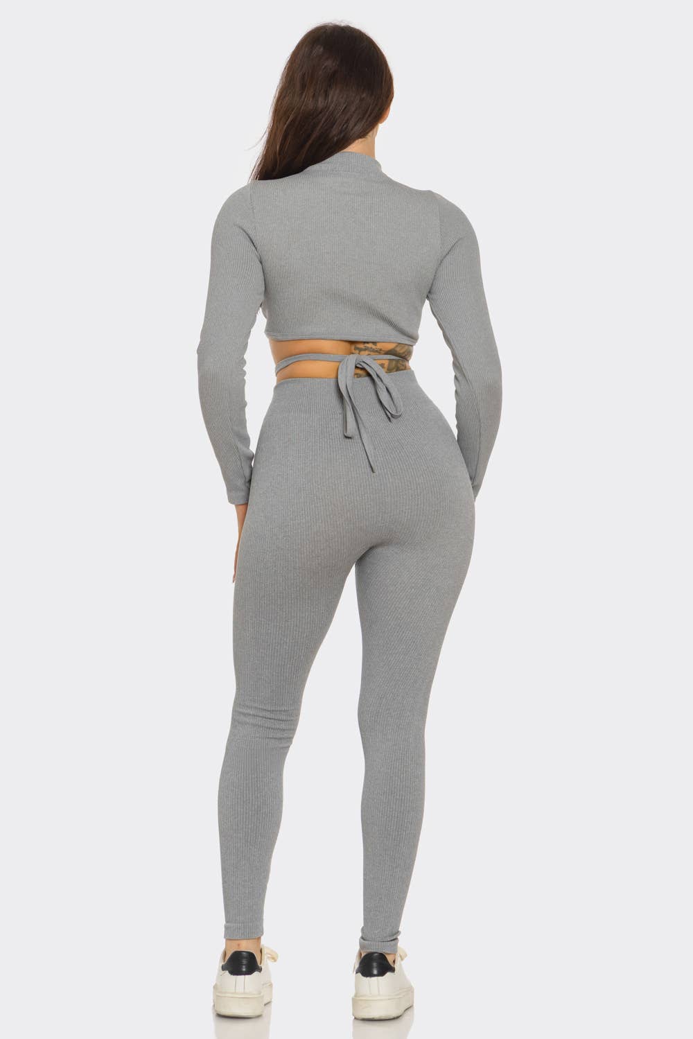 Plus Front Waist Back Tie Top And Leggings Set