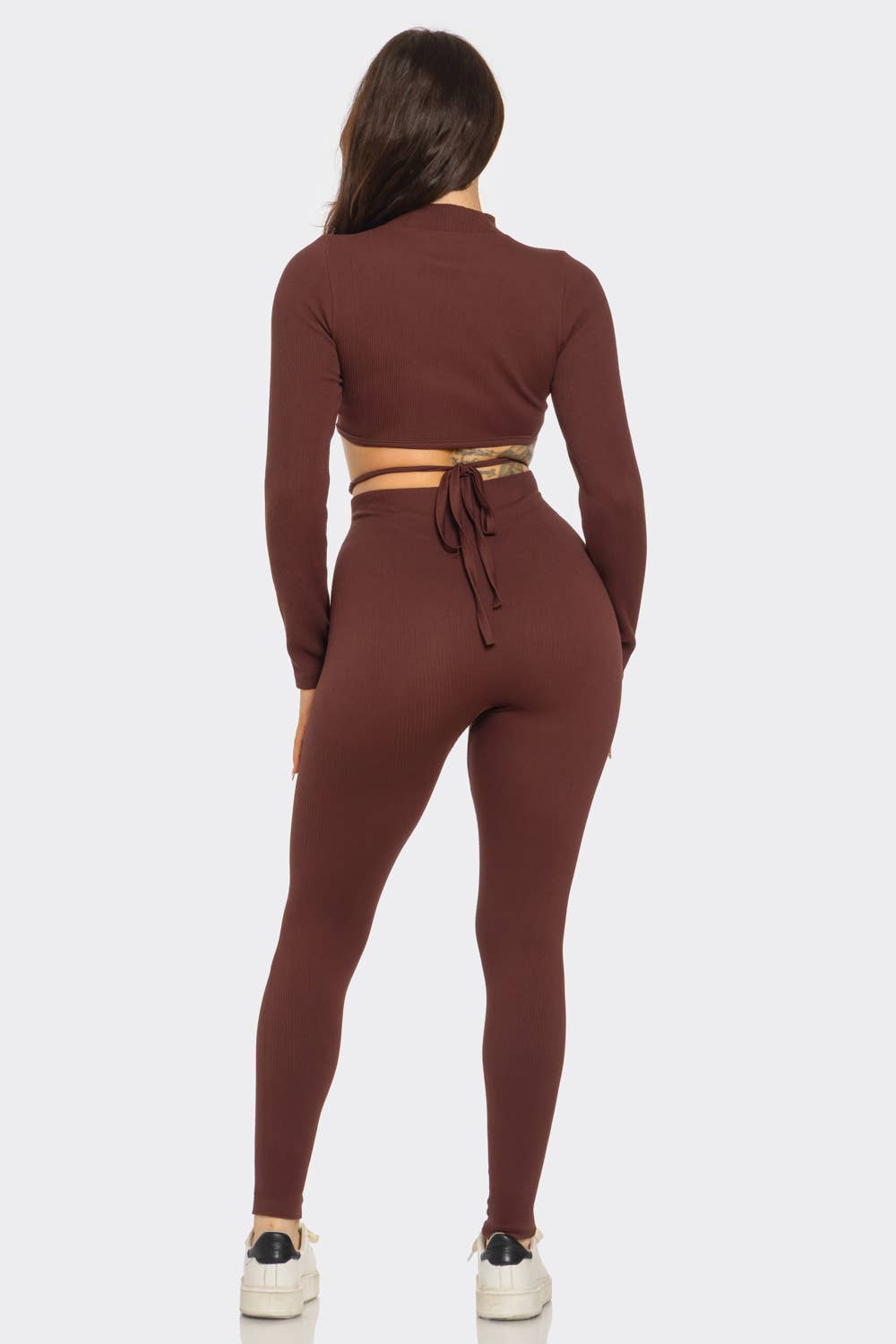 Plus Front Waist Back Tie Top And Leggings Set