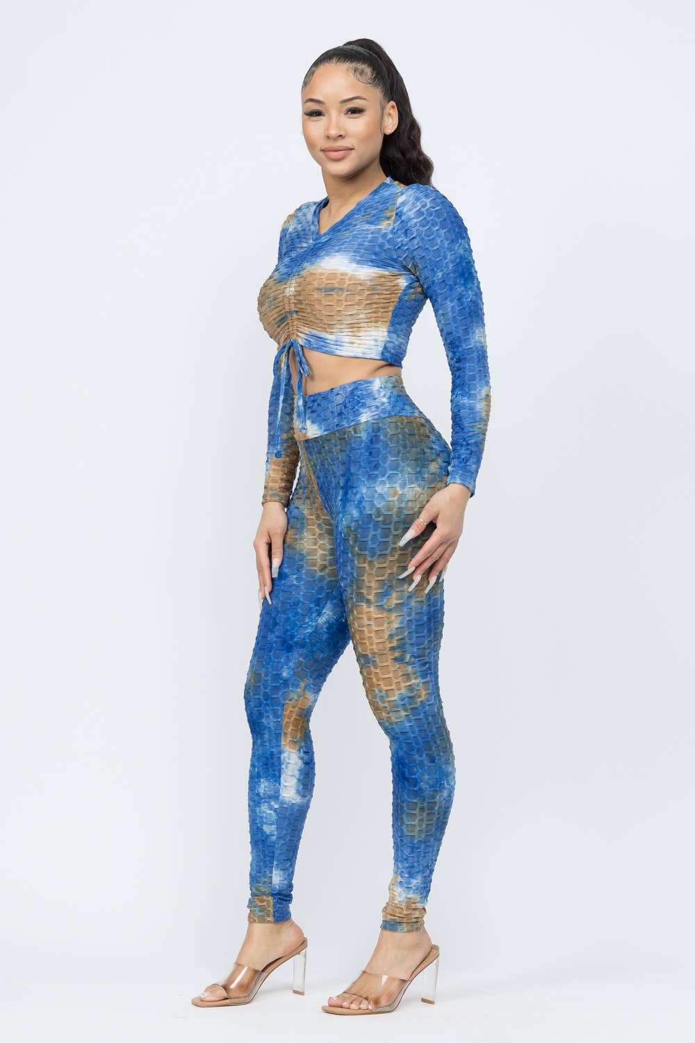 Honeycomb TieDye Shirring Tie Top And Leggings Set