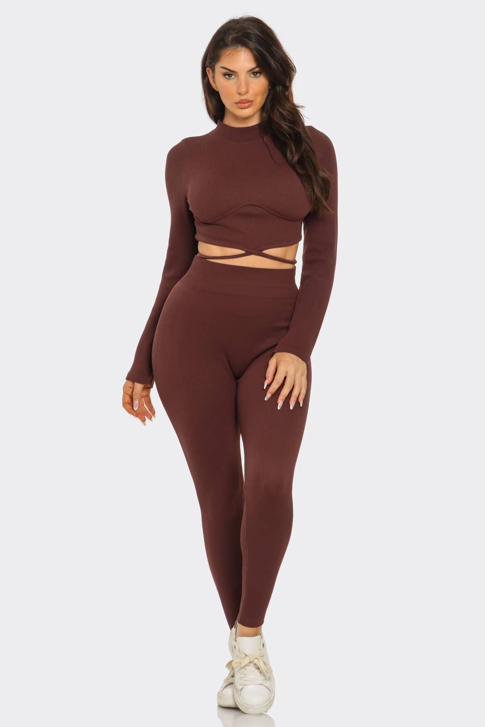 Plus Front Waist Back Tie Top And Leggings Set