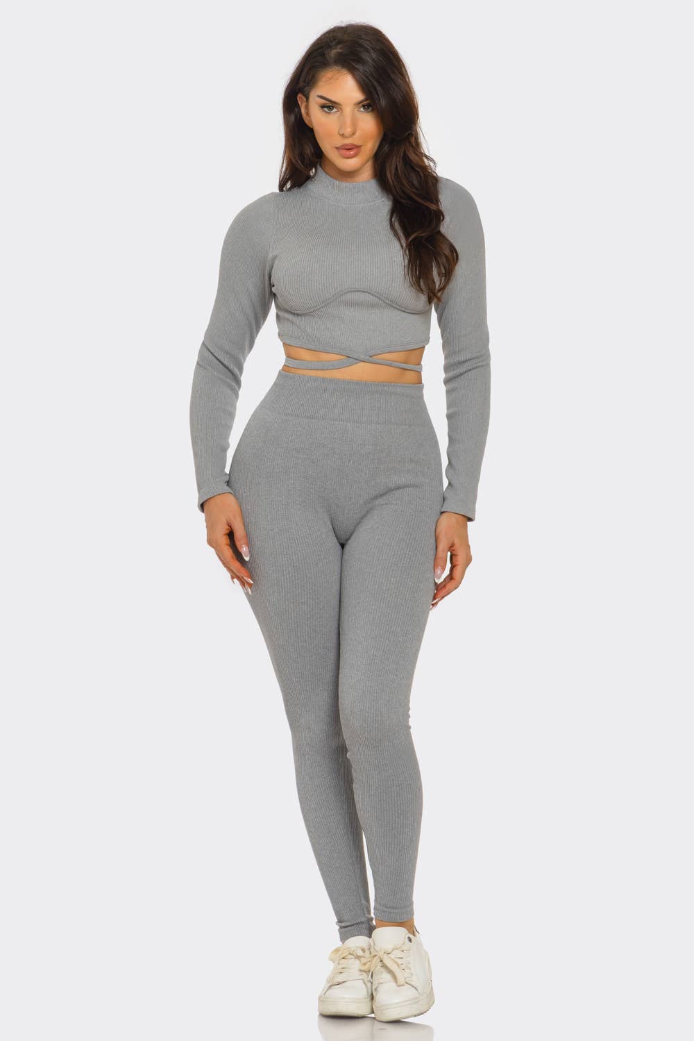 Plus Front Waist Back Tie Top And Leggings Set