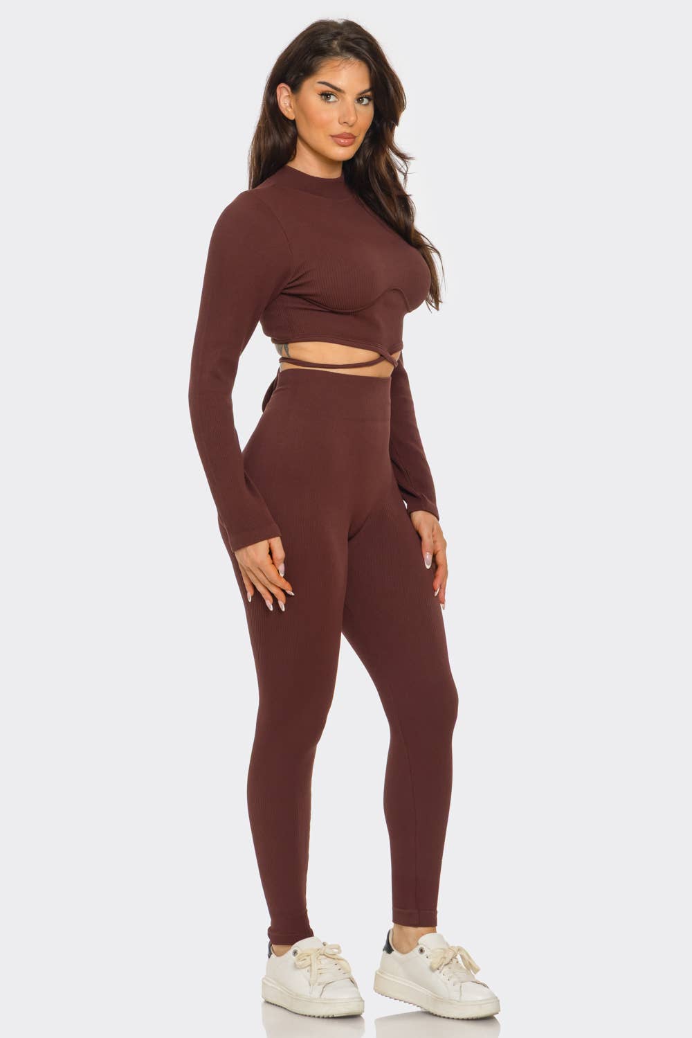 Plus Front Waist Back Tie Top And Leggings Set