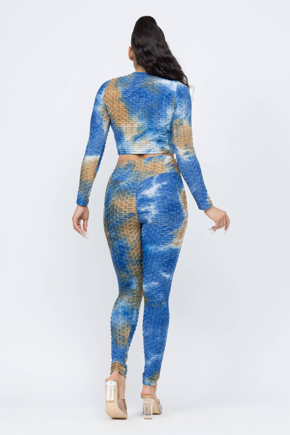 Honeycomb TieDye Shirring Tie Top And Leggings Set