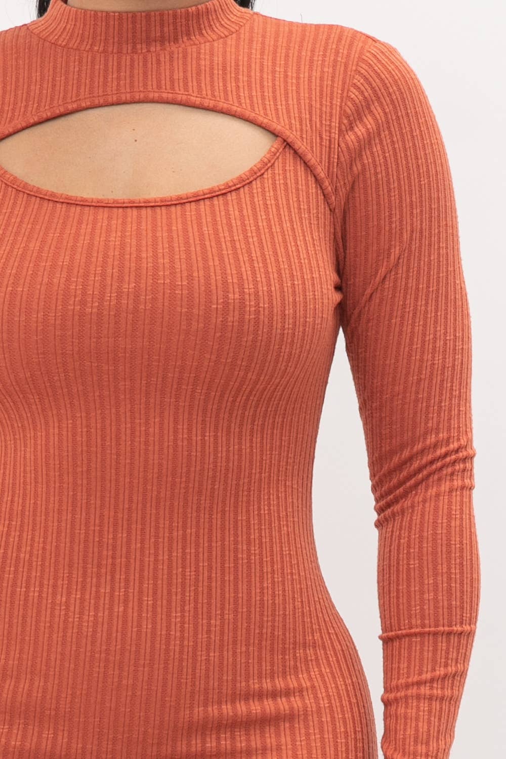Cut Out Pullover Style Mock Neck Midi Dress