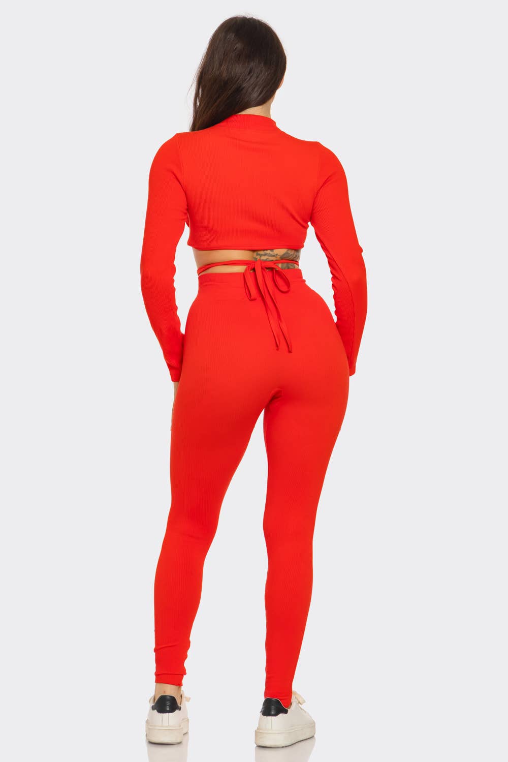 Plus Front Waist Back Tie Top And Leggings Set