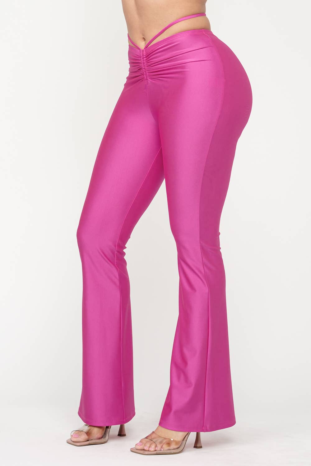 Front Tunnel Shirring Waist Tie Flare Pants