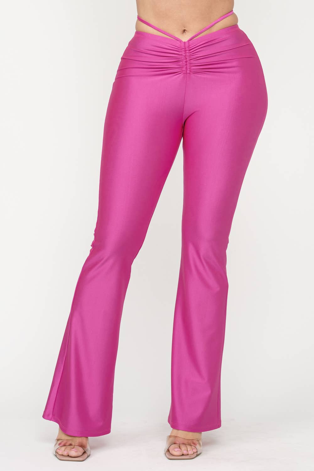 Front Tunnel Shirring Waist Tie Flare Pants