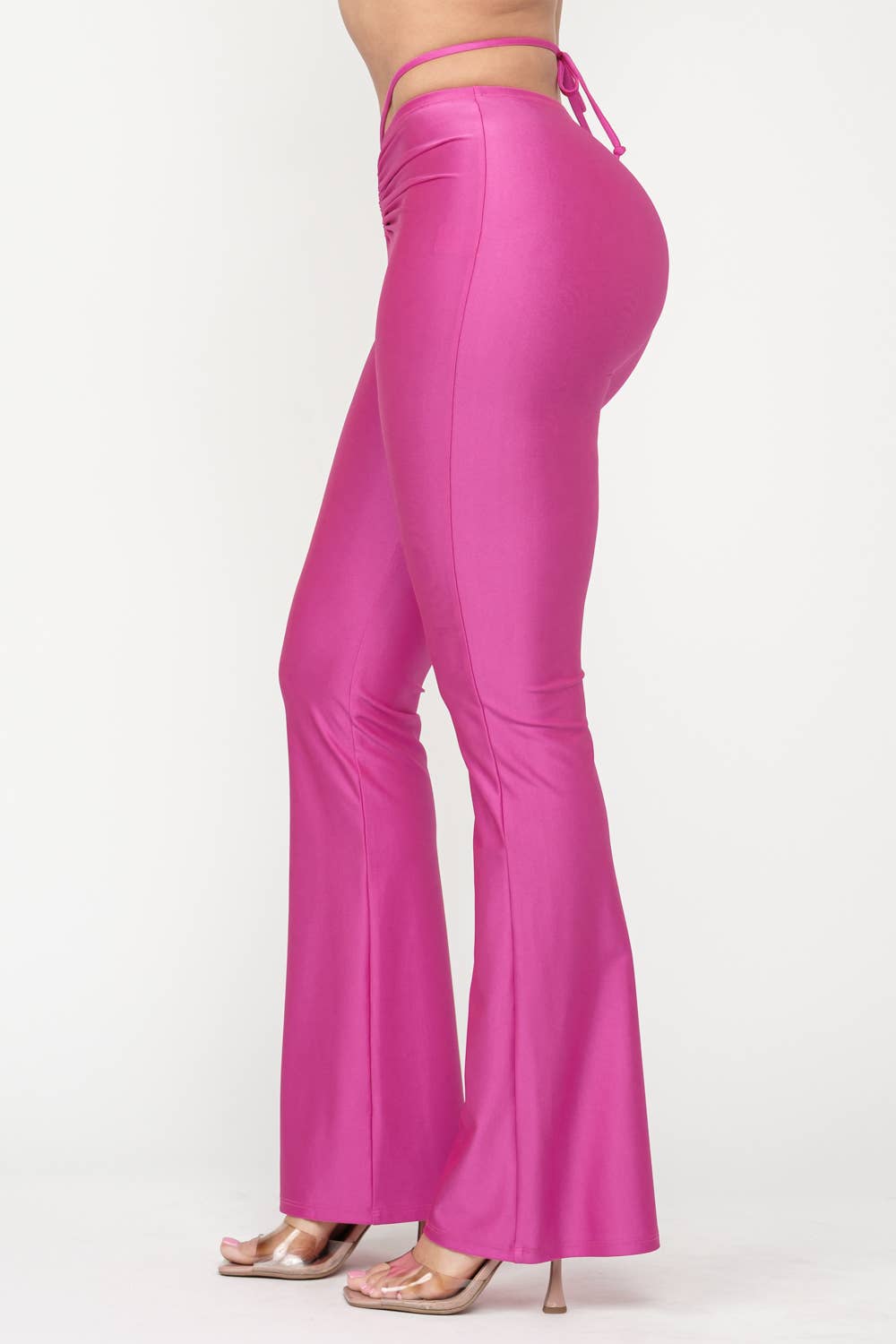 Front Tunnel Shirring Waist Tie Flare Pants